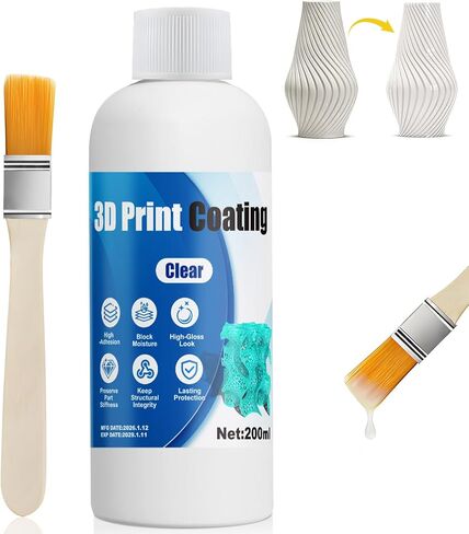 3D Print Coating, Seals Fibers & Blocks Moisture, High-Gloss Look, Preserve Part Stiffness Suit for FDM & Fiber 3D Prints (Nylon//PPA/PET/PETG), Clear, 200ml in Kuwait