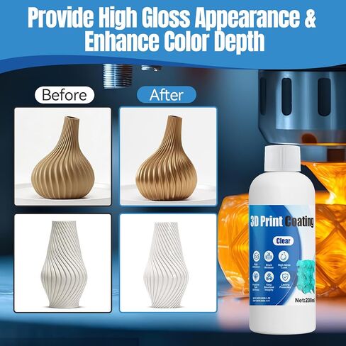 3D Print Coating, Seals Fibers & Blocks Moisture, High-Gloss Look, Preserve Part Stiffness Suit for FDM & Fiber 3D Prints (Nylon//PPA/PET/PETG), Clear, 200ml in Kuwait