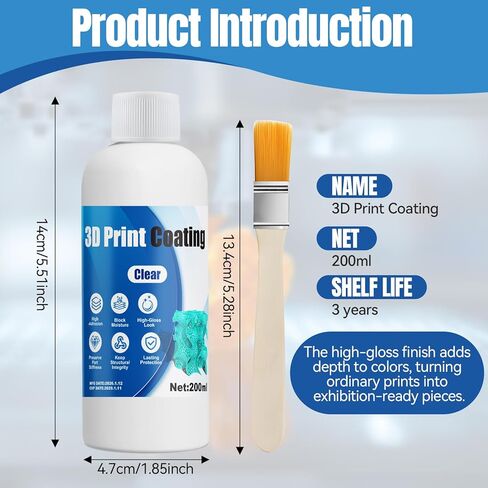 3D Print Coating, Seals Fibers & Blocks Moisture, High-Gloss Look, Preserve Part Stiffness Suit for FDM & Fiber 3D Prints (Nylon//PPA/PET/PETG), Clear, 200ml in Kuwait