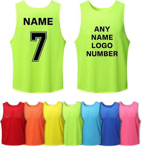 Pinnies مخصصة للأطفال والشباب والكبار - الاسم والرقم والشعار الشخصي | سترات مشاجرة لكرة القدم وكرة السلة قابلة للتنفس in Saudi Arabia