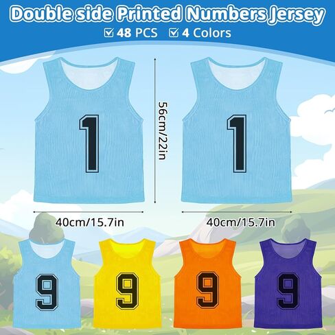 48Pcs Team Sports Pinnies Youth Scrimmage Vest Soccer Training Vest Mesh Numbered Football Jersey for Kids Youth (4 Colors) in Kuwait