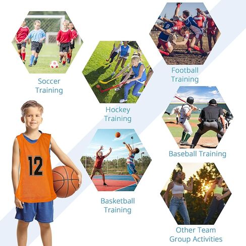 48Pcs Team Sports Pinnies Youth Scrimmage Vest Soccer Training Vest Mesh Numbered Football Jersey for Kids Youth (4 Colors) in Kuwait
