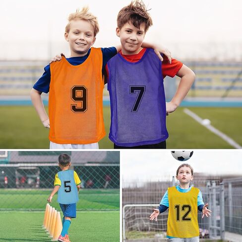 48Pcs Team Sports Pinnies Youth Scrimmage Vest Soccer Training Vest Mesh Numbered Football Jersey for Kids Youth (4 Colors) in Kuwait