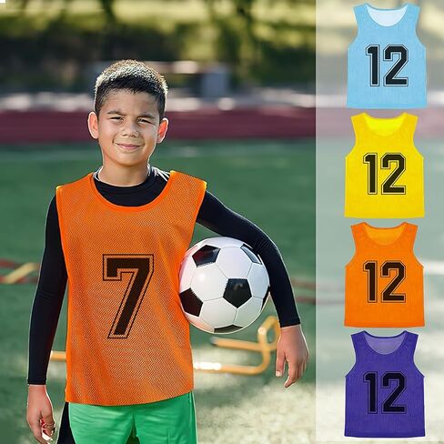 48Pcs Team Sports Pinnies Youth Scrimmage Vest Soccer Training Vest Mesh Numbered Football Jersey for Kids Youth (4 Colors) in Kuwait