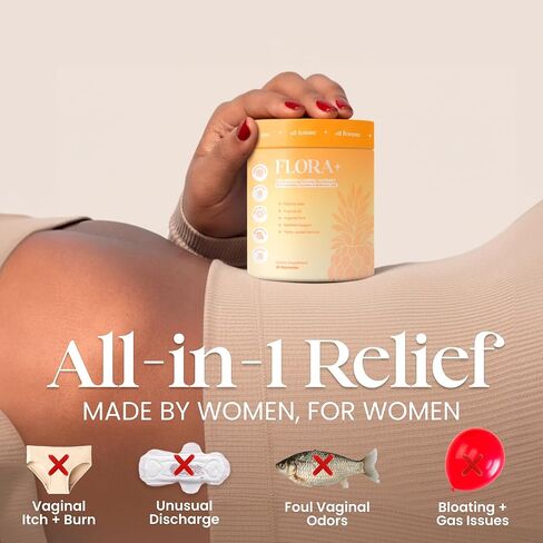 Flora+ Women’s Vaginal Probiotic Gummies for pH Balance, Odor and Freshness Support with Prebiotics & Hyaluronic Acid, Sugar Free Pineapple, Vegan Non-GMO | 30 Gummies in Saudi Arabia
