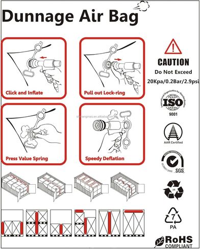 كيس هواء Dunage مقاس 48 بوصة × 84 بوصة، حزمة من 1-2.9 رطل لكل بوصة مربعة أقصى ضغط عمل، حقيبة PP منسوجة قابلة للنفخ، مثبت البضائع القابل لإعادة الاستخدام للمنصات والصناديق والبراميل في الشاحنات والحاويات in Kuwait