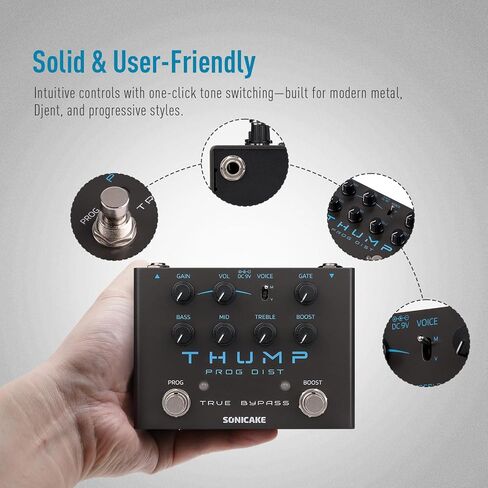 SONICAKE High-Gain Distortion Pedal, Built-in Independent Boost & Noise Gate Guitar Bass Effects Pedal, 2 Tone Modes, Pure Analog Circuit, True Bypass - Thump in Kuwait