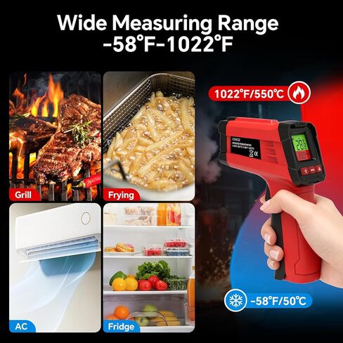 مسدس ميزان حرارة رقمي بالأشعة تحت الحمراء للطهي، الشواء، فرن البيتزا، ميزان حرارة ليزر بالأشعة تحت الحمراء مع إضاءة خلفية، -58 درجة فهرنهايت ~ 1022 درجة فهرنهايت (-50 درجة مئوية ~ 550 درجة مئوية) مسدس درجة حرارة ليزر حراري غير ملامس محمول باليد (ليس للإنس in Kuwait