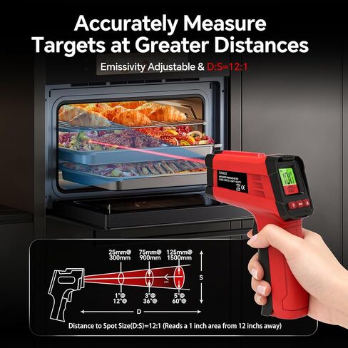 مسدس ميزان حرارة رقمي بالأشعة تحت الحمراء للطهي، الشواء، فرن البيتزا، ميزان حرارة ليزر بالأشعة تحت الحمراء مع إضاءة خلفية، -58 درجة فهرنهايت ~ 1022 درجة فهرنهايت (-50 درجة مئوية ~ 550 درجة مئوية) مسدس درجة حرارة ليزر حراري غير ملامس محمول باليد (ليس للإنس in Kuwait