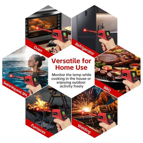 مسدس ميزان حرارة رقمي بالأشعة تحت الحمراء للطهي، الشواء، فرن البيتزا، ميزان حرارة ليزر بالأشعة تحت الحمراء مع إضاءة خلفية، -58 درجة فهرنهايت ~ 1022 درجة فهرنهايت (-50 درجة مئوية ~ 550 درجة مئوية) مسدس درجة حرارة ليزر حراري غير ملامس محمول باليد (ليس للإنس in Kuwait