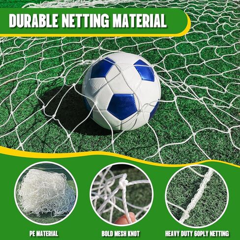 استبدال شبكة مرمى كرة القدم مقاس 8 × 4 × 3 أقدام - شبكة كرة قدم من مادة البولي بروبيلين شديدة التحمل لجميع المستويات، مناسبة لجميع الأحوال الجوية في الفناء الخلفي/المنتزه، باللون الأبيض (بدون إطار) in Kuwait