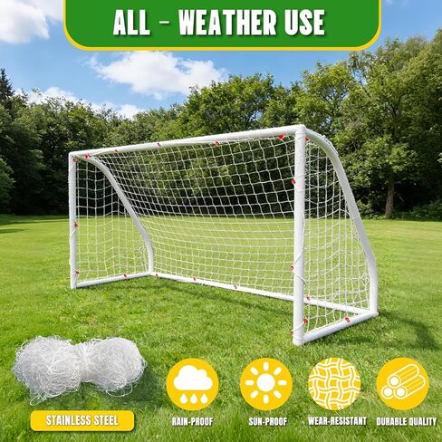 استبدال شبكة مرمى كرة القدم مقاس 8 × 4 × 3 أقدام - شبكة كرة قدم من مادة البولي بروبيلين شديدة التحمل لجميع المستويات، مناسبة لجميع الأحوال الجوية في الفناء الخلفي/المنتزه، باللون الأبيض (بدون إطار) in Kuwait