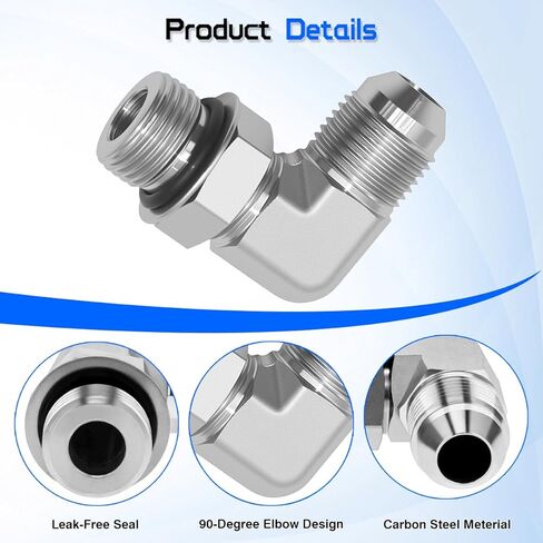 1/4" Male JIC 37° x 3/8" Male SAE ORB 90° Elbow Adapter, 6801-04-06 Hydraulic Fitting, SAE J514 & J1926 Standards Carbon Steel Pipe Joints Connector for Hydraulic Systems (2 Pack) in Kuwait