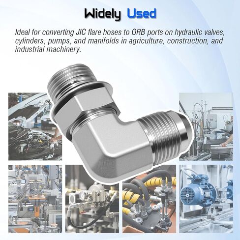 1/4" Male JIC 37° x 3/8" Male SAE ORB 90° Elbow Adapter, 6801-04-06 Hydraulic Fitting, SAE J514 & J1926 Standards Carbon Steel Pipe Joints Connector for Hydraulic Systems (2 Pack) in Kuwait