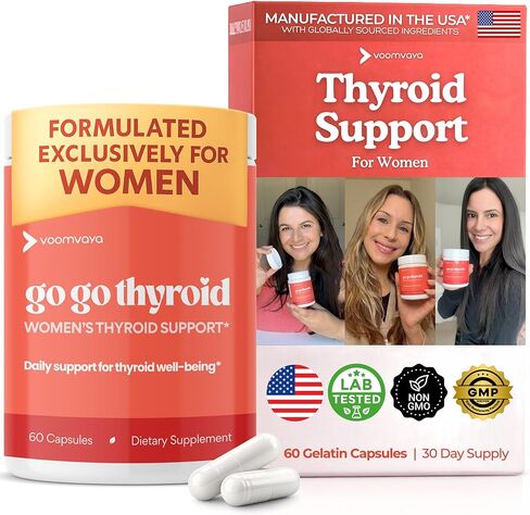 VoomVaya Go Go Thyroid - دعم الغدة الدرقية للنساء بعمر 30+ - التوازن الهرموني الذي يركز على الإناث ومكمل الغدة الدرقية مع اليود والسيلينيوم والتيروزين - تم اختباره من قبل طرف ثالث - 60 كبسولة in Kuwait