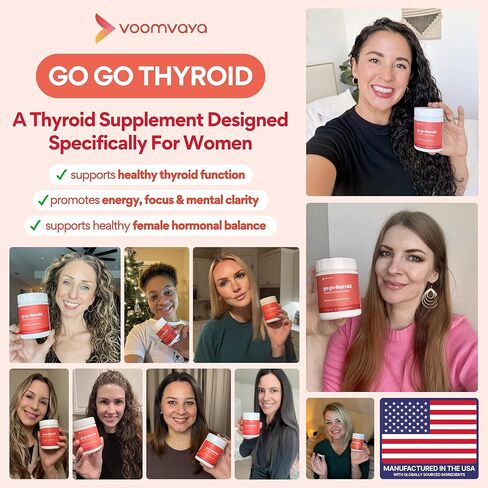VoomVaya Go Go Thyroid - دعم الغدة الدرقية للنساء بعمر 30+ - التوازن الهرموني الذي يركز على الإناث ومكمل الغدة الدرقية مع اليود والسيلينيوم والتيروزين - تم اختباره من قبل طرف ثالث - 60 كبسولة in Kuwait