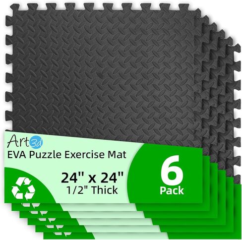 Art3d 24" x 24" EVA Interlocking Exercise Mats, 1/2" Thick Foam Puzzle Flooring for Workout, Gym Equipments, Training Areas, 6 and 12 Pack in Saudi Arabia