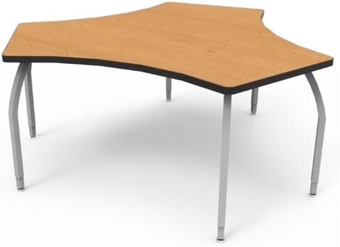 Elo Adapt Desk Bannister Oak Laminate & Banding مع 4 أرجل فضية ناعمة قابلة للتعديل - 26-31 × 30 × 22.5 بوصة. in Saudi Arabia