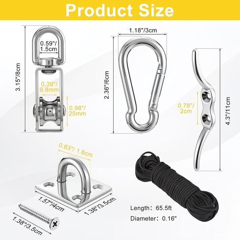 Mornajina 2 Sets M25 Cable Pulley System for Lifting Hanging, Including Heavy Duty Stainless Steel Single Pulley Block with 66FT Nylon Rope, Snap Hooks, Eye Pad Plate, Rope Cleat Hook, Loading 330lb in Saudi Arabia