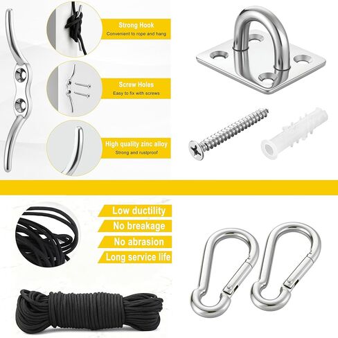 Mornajina 2 Sets M25 Cable Pulley System for Lifting Hanging, Including Heavy Duty Stainless Steel Single Pulley Block with 66FT Nylon Rope, Snap Hooks, Eye Pad Plate, Rope Cleat Hook, Loading 330lb in Saudi Arabia