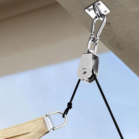 Mornajina 2 Sets M25 Cable Pulley System for Lifting Hanging, Including Heavy Duty Stainless Steel Single Pulley Block with 66FT Nylon Rope, Snap Hooks, Eye Pad Plate, Rope Cleat Hook, Loading 330lb in Saudi Arabia