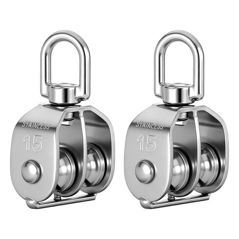 2 Pack M15 Double Sheave Pulley Block, 304 Stainless Steel Lifting Crane Swivel Hook Wire Rope Hanging Wire Towing Wheel in Kuwait