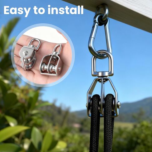2 Pack M15 Double Sheave Pulley Block, 304 Stainless Steel Lifting Crane Swivel Hook Wire Rope Hanging Wire Towing Wheel in Kuwait