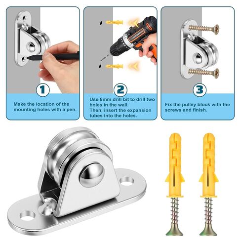 12 Pcs Small Pulley Block, Heavy Duty Silent Fixed Pulley Wheel with Screws, Loading 176LB for Rope Cord, Wall Ceiling Mount, Material Handling DIY Project in Saudi Arabia