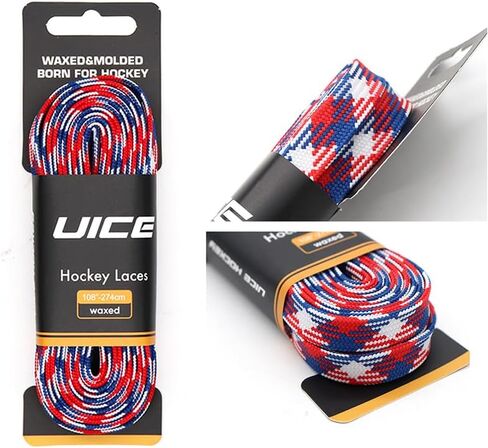 UICE Hockey Skate Laces,Blue Red Flag Color for Senior Junior Youth Waxed Ice Skate Laces Durable Hockey Lace with Stay in Kuwait