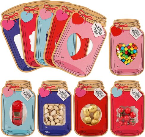 Giiffu 50 Pack Valentines Cards for Kids, Mason Jar Happy Valentines Day Cards, Funny Valentine Gifts for Classroom, Kids Valentines Day Cards for School Exchange Party Favors(Candy Not Included) in Kuwait