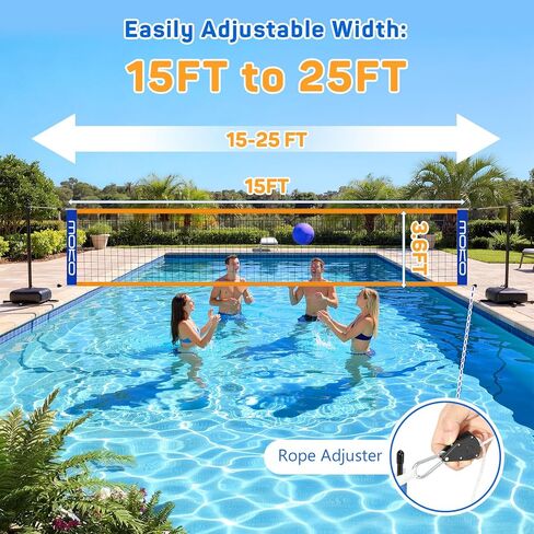 MoKo Pool Volleyball Net, Swimming Pool Volleyballs Set with Adjustable Length 15-25FT, Water Volleyball Stand with Two 25L Dual Water Bags, Pool Games for Adults and Family Members, Orange+Blue in Saudi Arabia