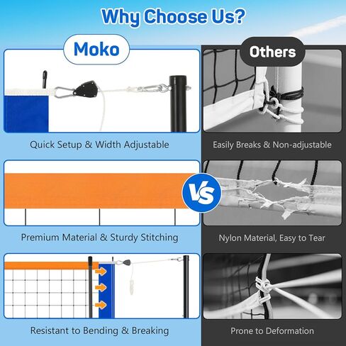 MoKo Pool Volleyball Net, Swimming Pool Volleyballs Set with Adjustable Length 15-25FT, Water Volleyball Stand with Two 25L Dual Water Bags, Pool Games for Adults and Family Members, Orange+Blue in Saudi Arabia