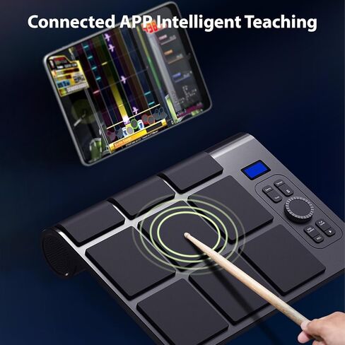 مجموعة طبلة الطاولة الإلكترونية مع مكبري صوت و9 منصات وإضاءة ملونة تدعم اتصال BT MIDI الصوتي المتنوع وشاشة LCD وحساسية قابلة للتعديل وممارسة وسادات طبلة كهربائية مع دواسة قدم لأعواد الطبول in Kuwait