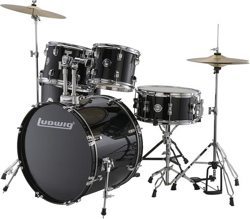 New Ludwig LC170 Accent Fusion Complete 5 Piece Drum Set Kit with Hardware & Cymbals (Black) in Saudi Arabia