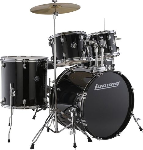 New Ludwig LC170 Accent Fusion Complete 5 Piece Drum Set Kit with Hardware & Cymbals (Black) in Saudi Arabia