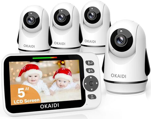 Video Baby Monitor with 3 Cameras, 5" Display Baby Monitor No WiFi, 30H Battery and 1000ft Range, Remote Pan-Tilt-Zoom Baby Camera, 2-Way Talk, 8 Lullabies, Baby Monitor for Baby/Pet/Elderly in Kuwait