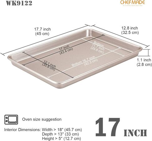 CHEFMADE 17-Inch Baking Sheet Pan, Non-Stick Carbon Steel Rimmed Cookie Sheet Pan for Oven Roasting Meat Bread Jelly Roll Battenberg Pizzas Pastries 12.8" x 17.7" x 1.1"(Champagne Gold) in Kuwait