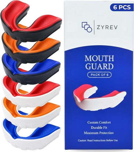 مجموعة زيريف مكونة من 6 واقيات للفم لكرة القدم، والملاكمة، والفنون القتالية المختلطة، والهوكي، واللاكروس، وواقي الفم للبيسبول/قطعة الفم بـ 6 ألوان - للبالغين in Kuwait