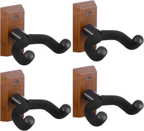 4 Pack Guitar Wall Mount, Black Walnut Wood Guitar Hanger U-Shaped Wall Hanger Mount with Rotatable Soft Guitars Hook for Acoustic Guitars Bass, Easy to Install, Gift for Guitarplayer in Saudi Arabia