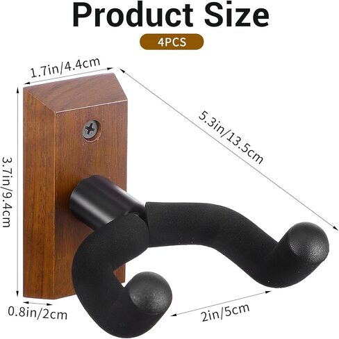 4 Pack Guitar Wall Mount, Black Walnut Wood Guitar Hanger U-Shaped Wall Hanger Mount with Rotatable Soft Guitars Hook for Acoustic Guitars Bass, Easy to Install, Gift for Guitarplayer in Saudi Arabia