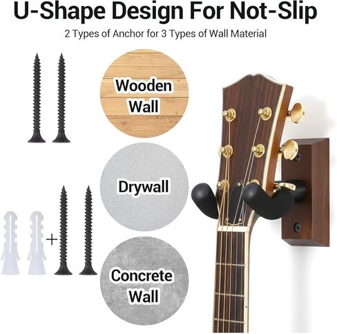 4 Pack Guitar Wall Mount, Black Walnut Wood Guitar Hanger U-Shaped Wall Hanger Mount with Rotatable Soft Guitars Hook for Acoustic Guitars Bass, Easy to Install, Gift for Guitarplayer in Saudi Arabia