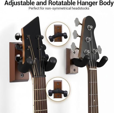 4 Pack Guitar Wall Mount, Black Walnut Wood Guitar Hanger U-Shaped Wall Hanger Mount with Rotatable Soft Guitars Hook for Acoustic Guitars Bass, Easy to Install, Gift for Guitarplayer in Saudi Arabia