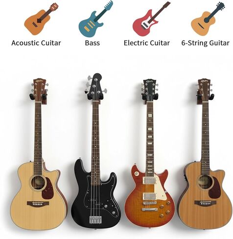4 Pack Guitar Wall Mount, Black Walnut Wood Guitar Hanger U-Shaped Wall Hanger Mount with Rotatable Soft Guitars Hook for Acoustic Guitars Bass, Easy to Install, Gift for Guitarplayer in Saudi Arabia