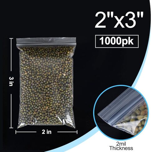1000Pcs Small Plastic Bags 2x3 Inch, 2 Mil Clear Reclosable Poly Baggies for Packaging, Storage, Jewelry, Crafts, Food Safe Resealable Zip Bag in Saudi Arabia