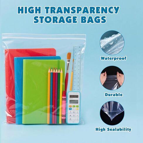 40 Pack Large 3 Gallon Storage Bags with Zipper Top, 16 x 18 inch Zipper Bags, Clear Plastic Bag for Storage, Reusable, Sealable Storage Bag for Clothes, Travel & Moving, Double-sided Thickness 4 Mil in Saudi Arabia