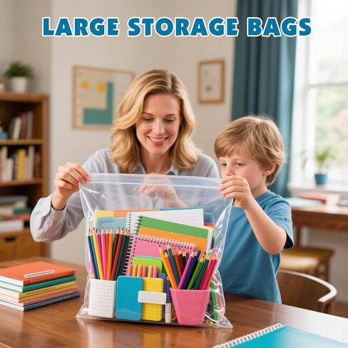 40 Pack Large 3 Gallon Storage Bags with Zipper Top, 16 x 18 inch Zipper Bags, Clear Plastic Bag for Storage, Reusable, Sealable Storage Bag for Clothes, Travel & Moving, Double-sided Thickness 4 Mil in Saudi Arabia