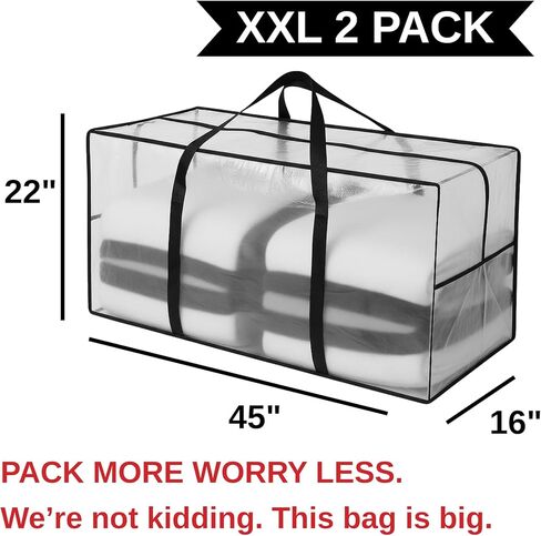 68.5 جالون 2 حزمة XXL جامبو كبيرة جدًا وشديدة التحمل وحقائب تخزين بمقابض أقوى وحقائب نقل بسحّاب وقابلة لإعادة الاستخدام وحقائب تخزين بمقبض (شفاف/شبه شفاف) in Kuwait