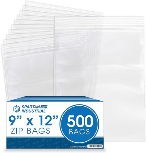 Spartan Industrial - 9" X 12" (500 Count) 2 Mil Clear Reclosable Zip Plastic Poly Bags with Resealable Lock Seal Zipper in Kuwait