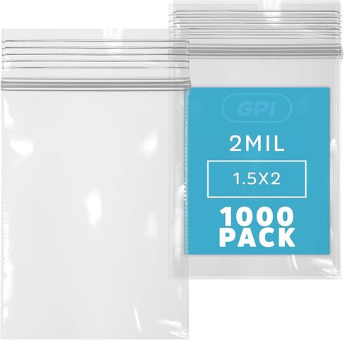 عدد 1000 - أكياس صغيرة بسحاب مقاس 1.5 × 2 بوصة، أكياس صغيرة بسحاب قابلة لإعادة الإغلاق، 2 مل، أكياس تخزين بلاستيكية شفافة قابلة للإغلاق مع قفل علوي بسحاب لتغليف المجوهرات والحبوب والأزرار والخرز والبذور والمساحيق - GPI in Saudi Arabia