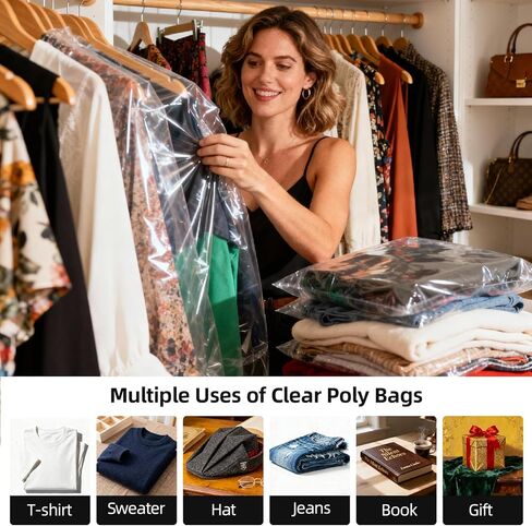 HUOJI 100 عدد 14 × 20 أكياس سيلوفان ذاتية الغلق، أكياس بولي شفافة قابلة للإغلاق للملابس والقمصان ومفضلات الحفلات in Kuwait